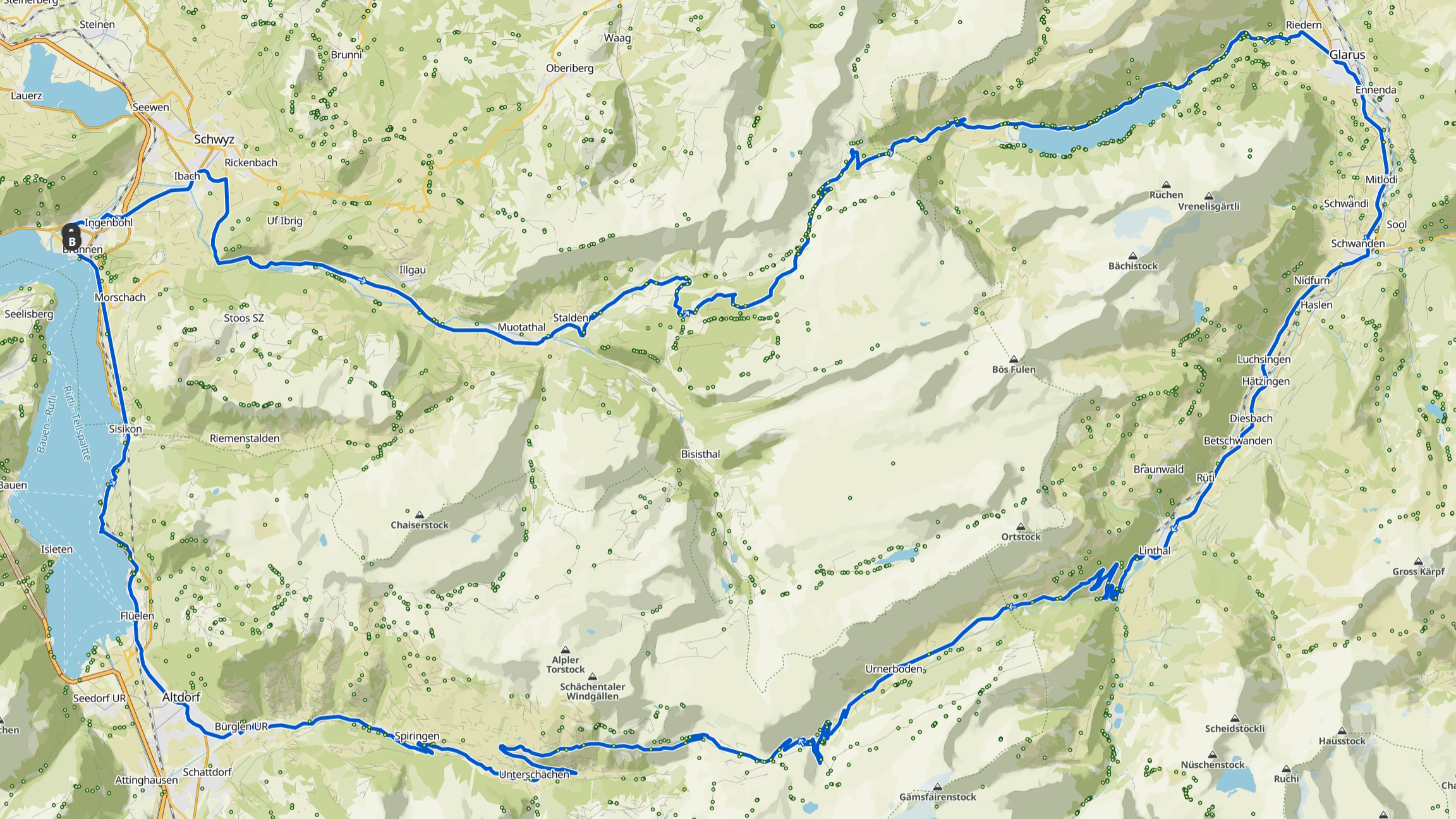 Kartenansicht der Radtour Pragelpass - Klausenpass