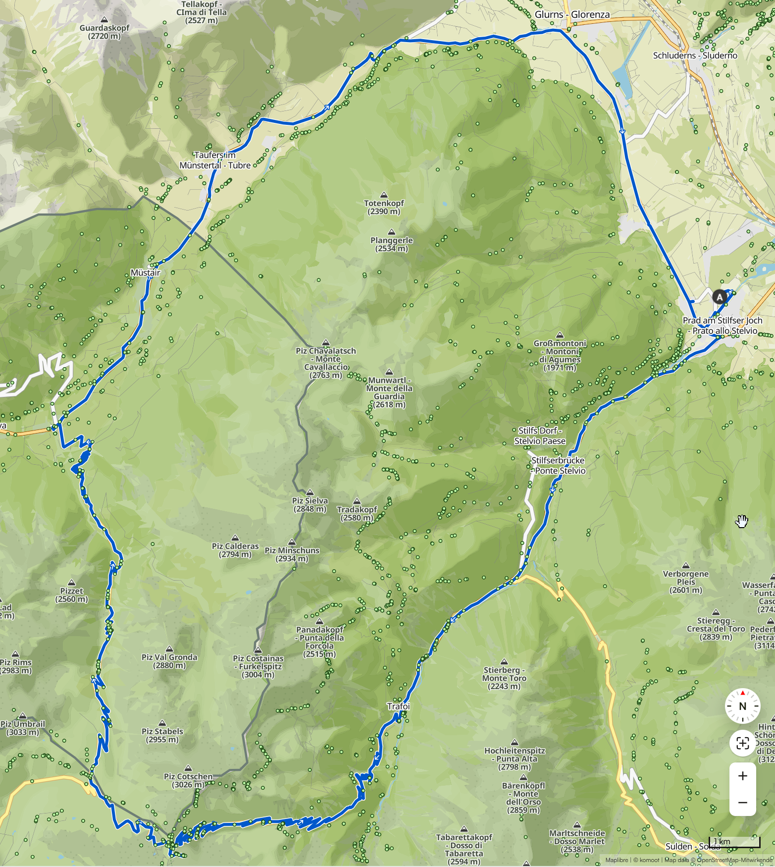 Routenüberblick Rennradtour Stilfserjoch via Prad, Vinschgau