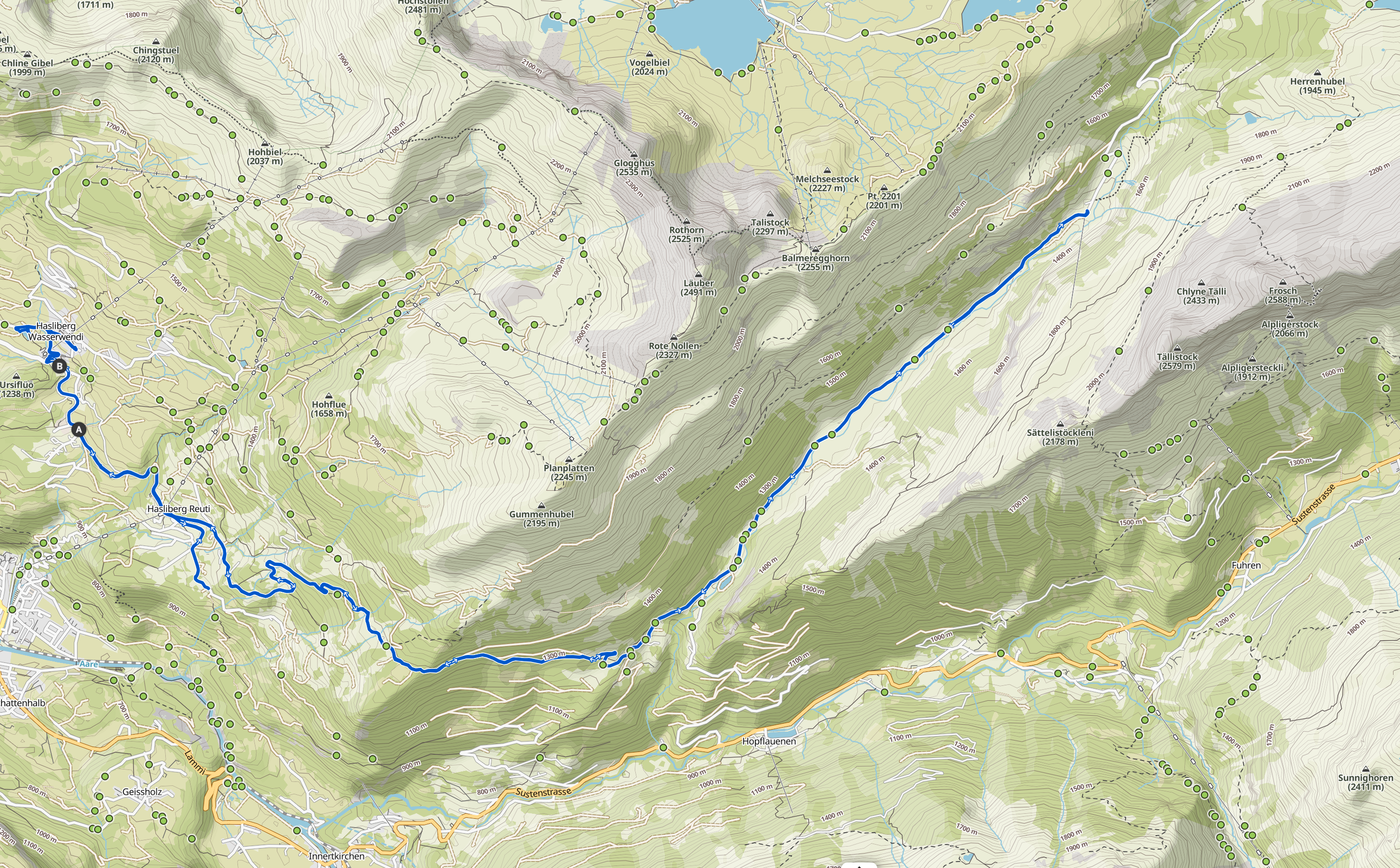 Routenüberblick Rennradtour Haslital, Berner Oberland – von Hasliberg ins Gental