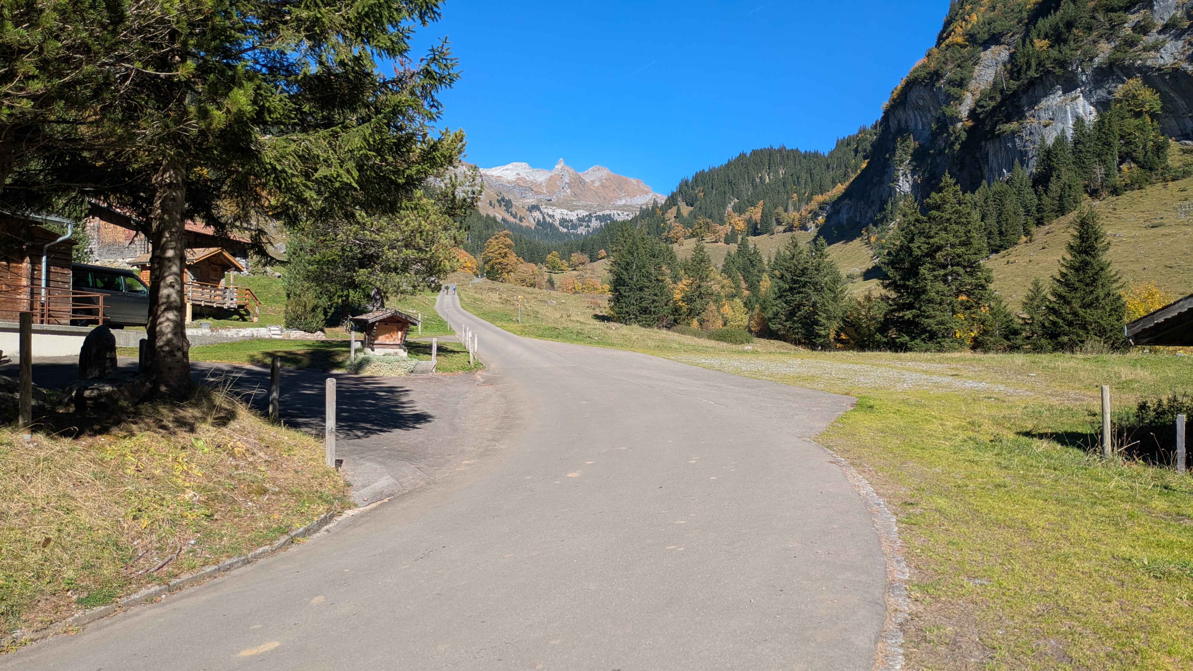 Alpstrasse Richtung Engstlensee, gesehen von der Gentalalp – herbstliche Farben
