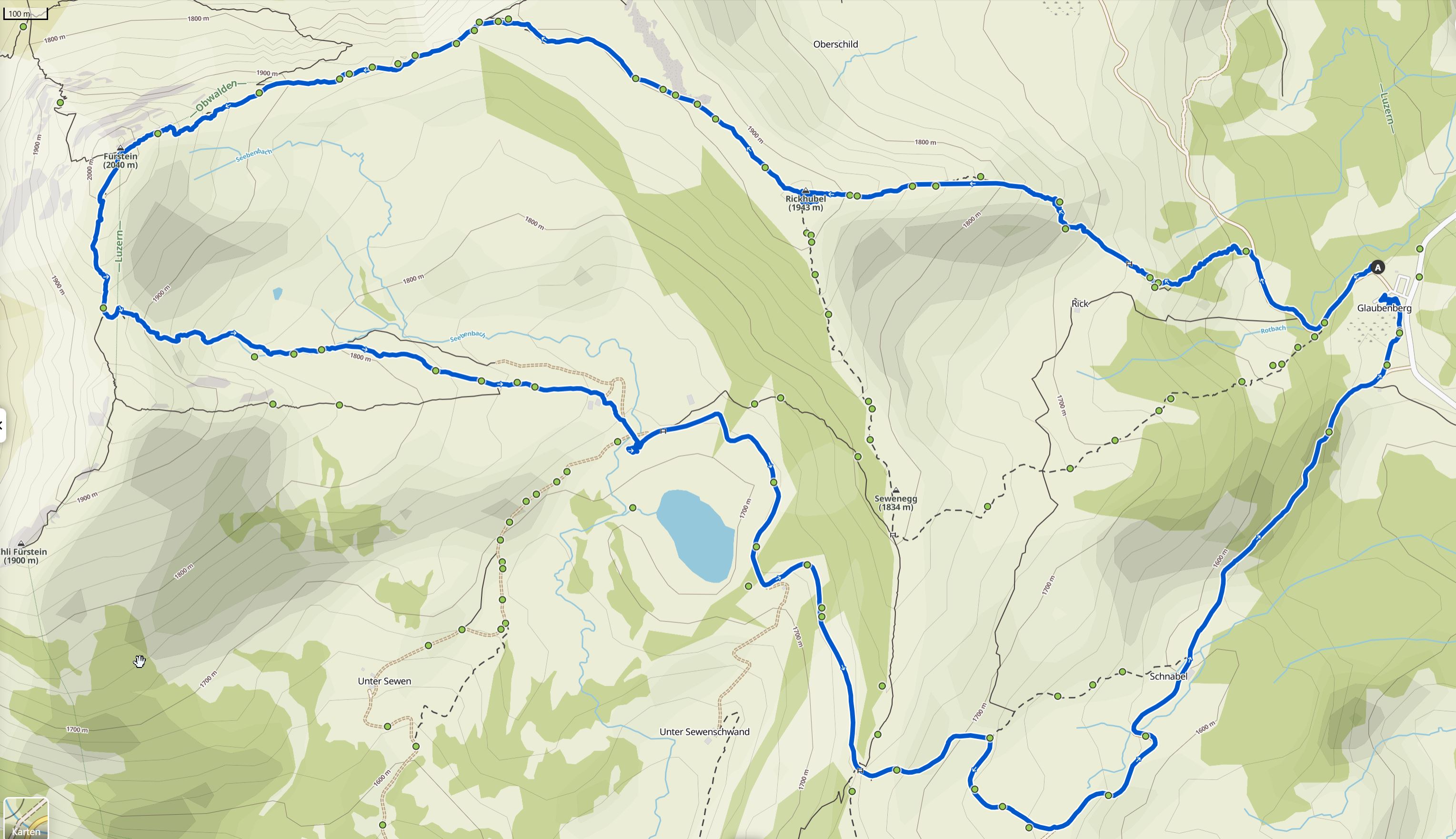 Karte mit der Tourenübersicht Wanderung Rickhubel-Fürstein